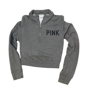 Vintage PINK Victoria's Secret Gray Half-Zip Pullover Top with Scrunch Back